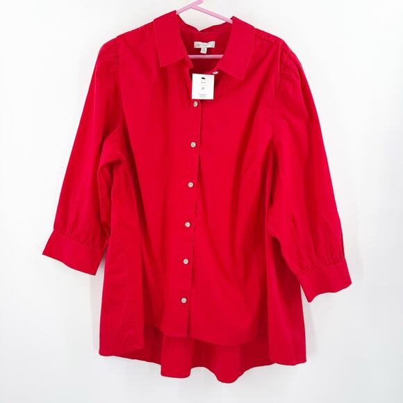 Crown & Ivy Shirt Size 2X NWT 3/4 Sleeve Button Down Red Holiday Glitz Plus - Picture 1 of 11